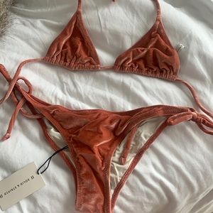 NWT Solid and striped Iris pink velvet bikini set size small/medium
